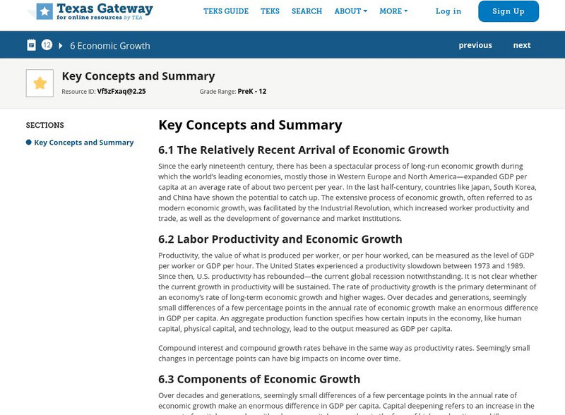 Texas Gateway: Chapter 6: Economic Growth: Key Concepts and Summary eBook Texas Gateway: Chapter 6: Economic Growth: Key Concepts and Summary eBook