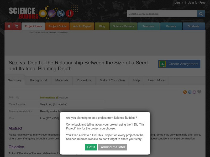 Science Buddies: Planting Size vs. Depth Activity Science Buddies: Planting Size vs. Depth Activity