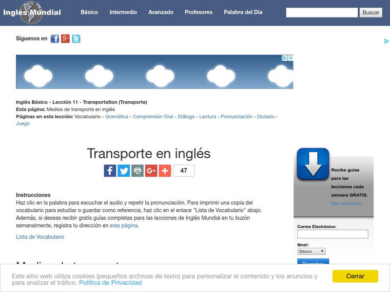 Ingles Mundial: Transportation: Vocabulary Activity Ingles Mundial: Transportation: Vocabulary Activity