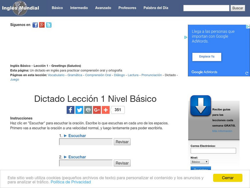 Ingles Mundial: Greetings Dictation (Saludos Dictado) Unknown Type Ingles Mundial: Greetings Dictation (Saludos Dictado) Unknown Type