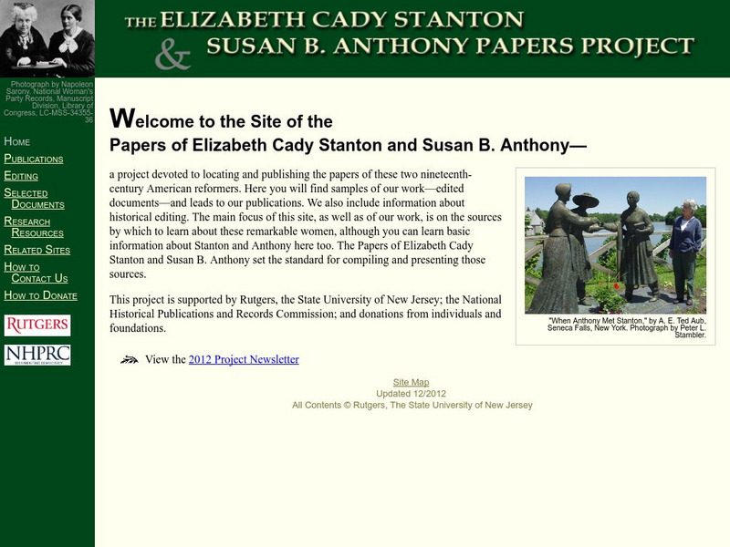 Elizabeth Cady Stanton and Susan B. Anthony Papers Project Website Elizabeth Cady Stanton and Susan B. Anthony Papers Project Website