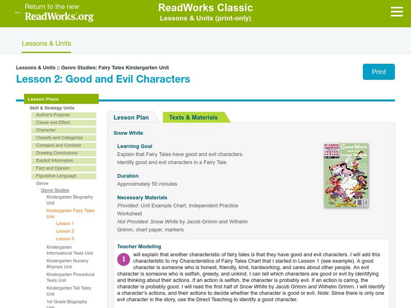 Read Works: Lesson 2: Good and Evil Characters Lesson Plan Read Works: Lesson 2: Good and Evil Characters Lesson Plan