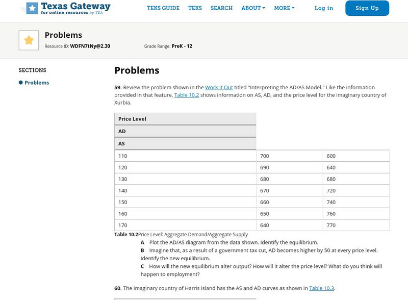 Texas Gateway: Ch. 10: Aggregate Demand/supply Model: Problems Unknown Type Texas Gateway: Ch. 10: Aggregate Demand/supply Model: Problems Unknown Type