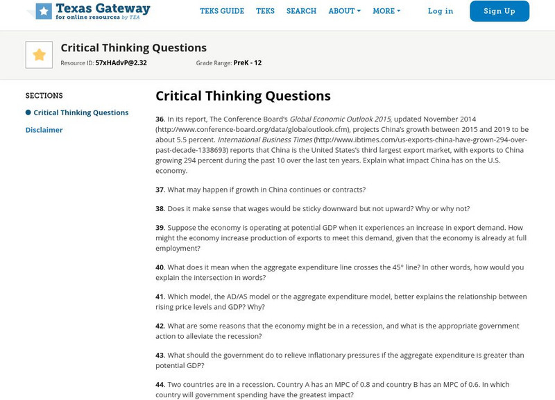 Texas Gateway: Chapt. 11: The Keynesian Perspective: Critical Thinking Questions Unknown Type Texas Gateway: Chapt. 11: The Keynesian Perspective: Critical Thinking Questions Unknown Type