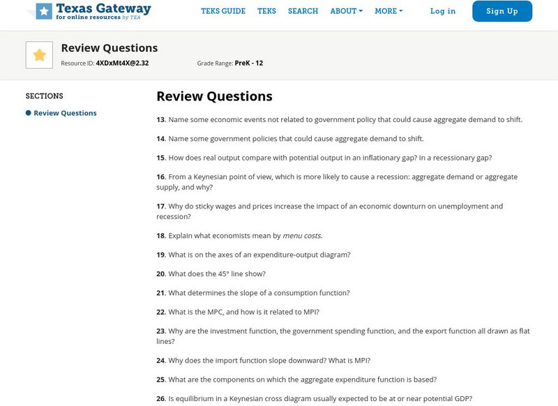 Texas Gateway: Chapter 11: The Keynesian Perspective: Review Questions Unknown Type Texas Gateway: Chapter 11: The Keynesian Perspective: Review Questions Unknown Type