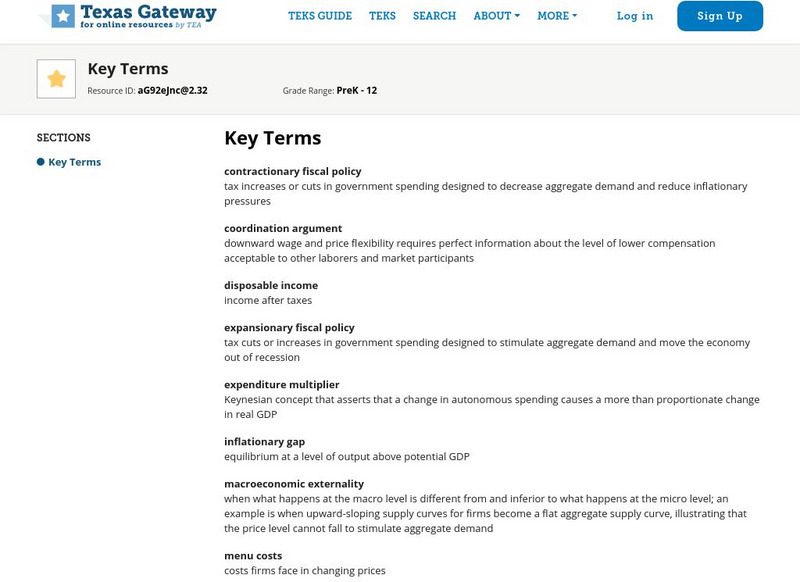 Texas Gateway: Chapter 11: The Keynesian Perspective: Key Terms Handout