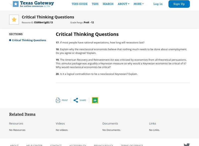 Texas Gateway: Chapter 12: Neoclassical Perspective: Critical Thinking Questions Unknown Type Texas Gateway: Chapter 12: Neoclassical Perspective: Critical Thinking Questions Unknown Type