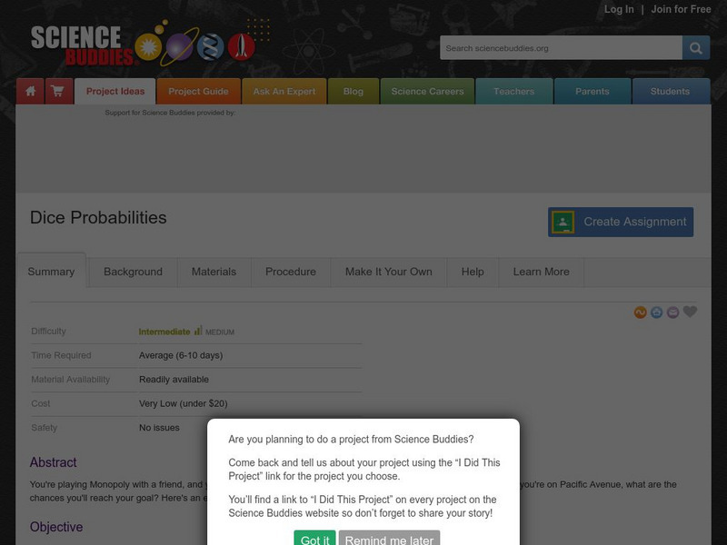 Science Buddies: Dice Probabilities Activity Science Buddies: Dice Probabilities Activity
