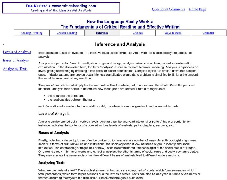 Critical Reading: Inference and Analysis Article Critical Reading: Inference and Analysis Article