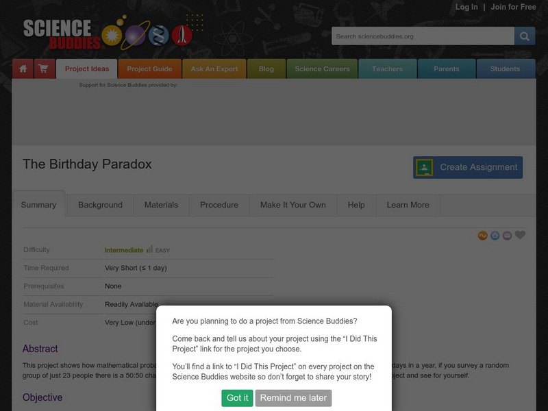 Science Buddies: The Birthday Paradox Activity Science Buddies: The Birthday Paradox Activity