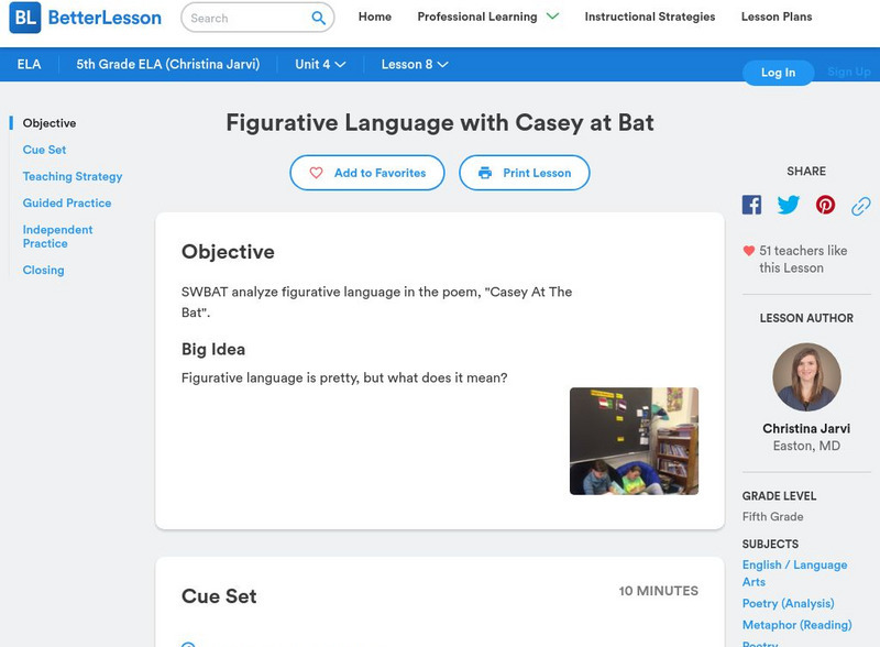 Better Lesson: Unit: Figurative Language With Casey at Bat Lesson Plan Better Lesson: Unit: Figurative Language With Casey at Bat Lesson Plan