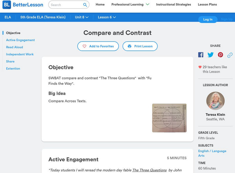 Better Lesson: Lesson: Compare and Contrast Lesson Plan Better Lesson: Lesson: Compare and Contrast Lesson Plan
