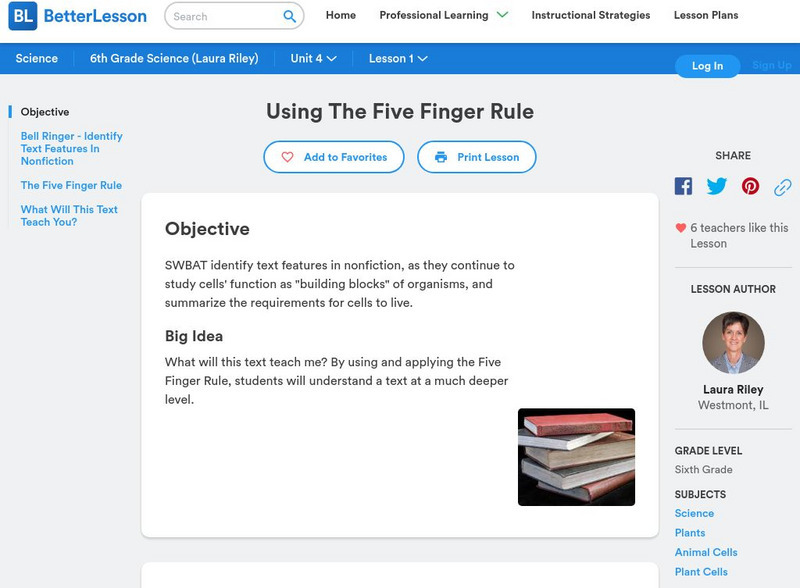 Better Lesson: Using the Five Finger Rule Lesson Plan Better Lesson: Using the Five Finger Rule Lesson Plan