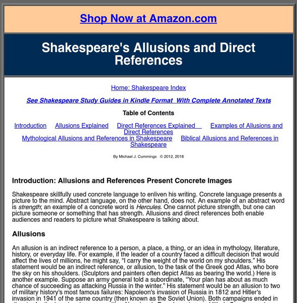 Shakespearestudyguide.com: Shakespeare's Allusions and Direct References Website Shakespearestudyguide.com: Shakespeare's Allusions and Direct References Website