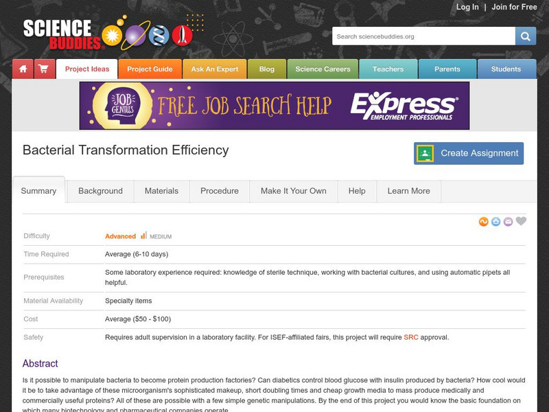 Science Buddies: Bacterial Transformation Efficiency Activity Science Buddies: Bacterial Transformation Efficiency Activity