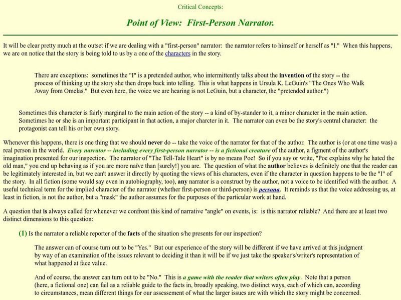 Ksu: Point of View: First Person Narrator Handout Ksu: Point of View: First Person Narrator Handout