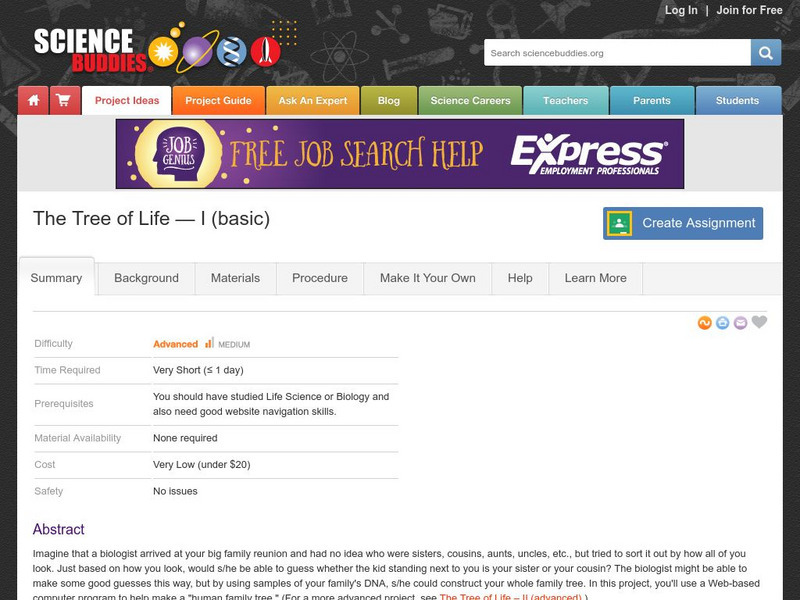 Science Buddies: The Tree of Life I (Basic) Activity Science Buddies: The Tree of Life I (Basic) Activity