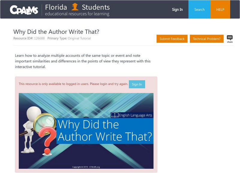 Florida State University Cpalms: Florida Students: Why Did the Author Write That? Unit Plan Florida State University Cpalms: Florida Students: Why Did the Author Write That? Unit Plan