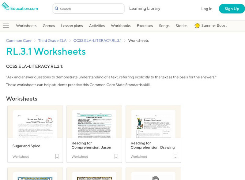 Education.com: ccss.ela literacy.rl.3.1 Worksheets: Ask and Answer Questions Unknown Type Education.com: ccss.ela literacy.rl.3.1 Worksheets: Ask and Answer Questions Unknown Type