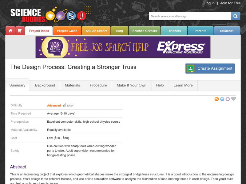 Science Buddies: The Design Process: Creating a Stronger Truss Activity Science Buddies: The Design Process: Creating a Stronger Truss Activity
