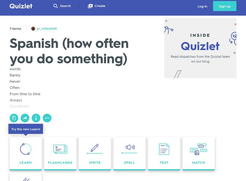 Quizlet: Spanish (How Often You Do Something) Unknown Type