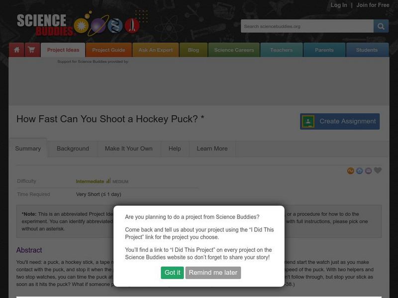 Science Buddies: How Fast Can You Shoot a Hockey Puck? Activity Science Buddies: How Fast Can You Shoot a Hockey Puck? Activity