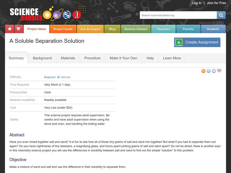Science Buddies: A Soluble Separation Solution Activity Science Buddies: A Soluble Separation Solution Activity