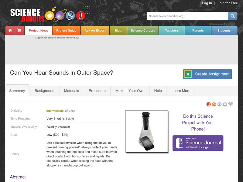 Science Buddies: Outer Space, the Silent Frontier: An Experiment on Sound Waves Activity Science Buddies: Outer Space, the Silent Frontier: An Experiment on Sound Waves Activity