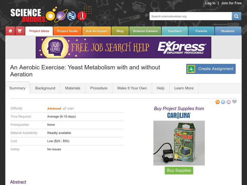 Science Buddies: An Aerobic Exercise: Yeast Metabolism and Aeration Activity Science Buddies: An Aerobic Exercise: Yeast Metabolism and Aeration Activity