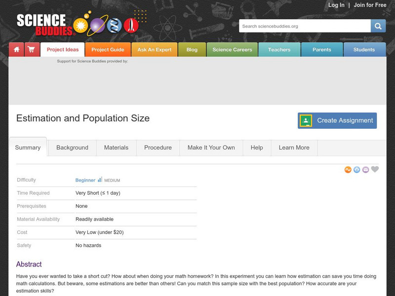 Science Buddies: Estimation and Population Size Activity