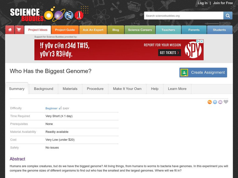 Science Buddies: Who Has the Biggest Genome? Activity Science Buddies: Who Has the Biggest Genome? Activity