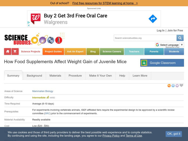 Science Buddies: How Food Supplements Affect Weight Gain of Juvenile Mice Activity