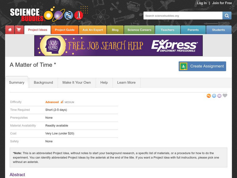 Science Buddies: A Matter of Time Activity Science Buddies: A Matter of Time Activity