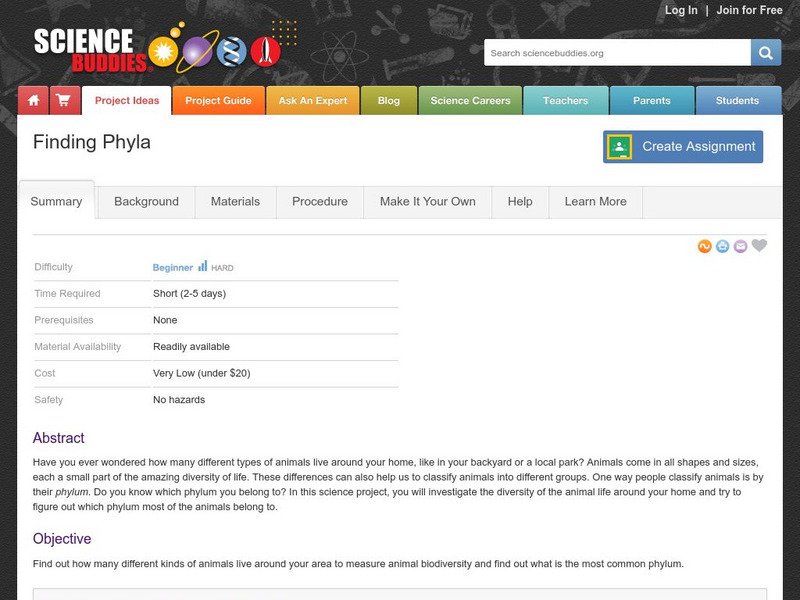 Science Buddies: Finding Phyla Activity