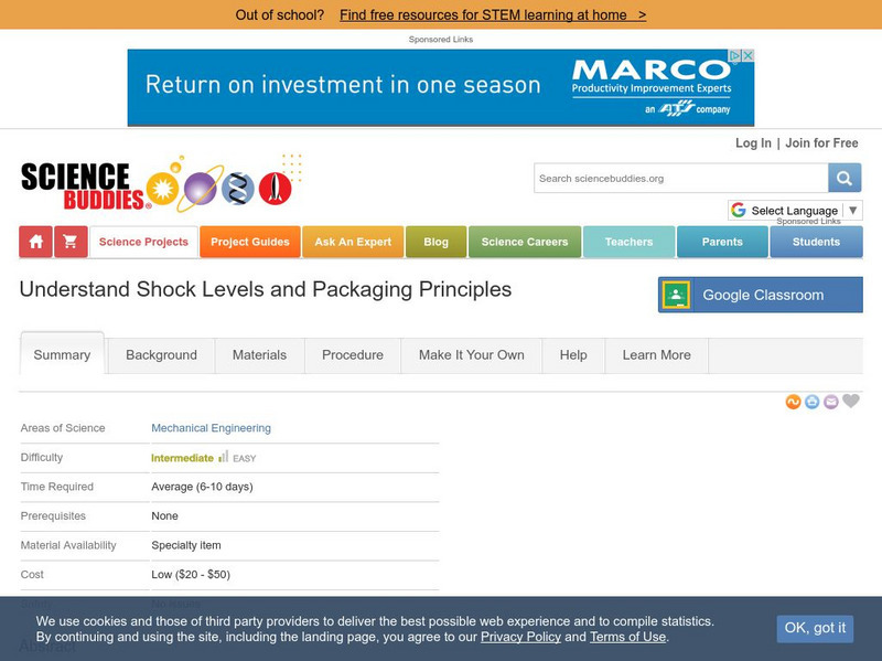 Science Buddies: Understand Shock Levels and Packaging Principles Activity Science Buddies: Understand Shock Levels and Packaging Principles Activity