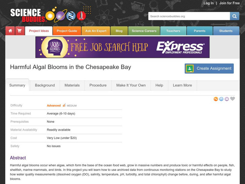 Science Buddies: Harmful Algal Blooms in the Chesapeake Bay Activity Science Buddies: Harmful Algal Blooms in the Chesapeake Bay Activity