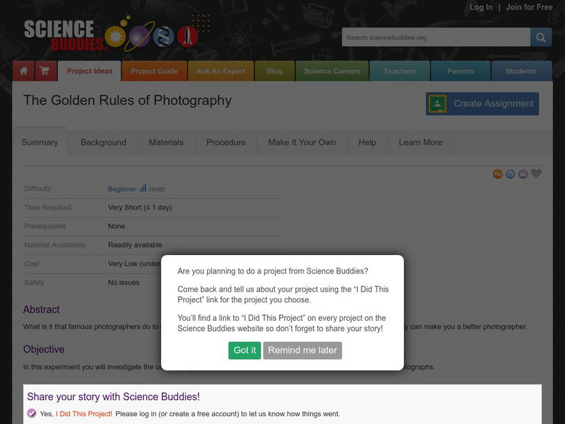 Science Buddies: The Golden Rules of Photography Activity