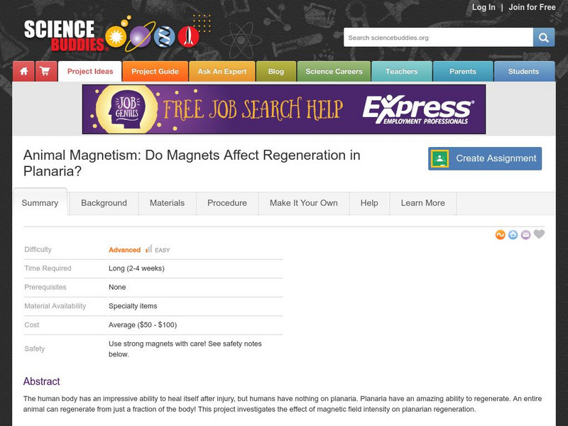 Science Buddies: Animal Magnetism: Do Magnets Affect Regeneration in Planaria? Activity