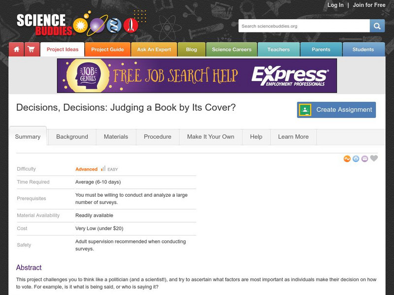 Science Buddies: Decisions, Decisions: Judging a Book by Its Cover? Activity Science Buddies: Decisions, Decisions: Judging a Book by Its Cover? Activity