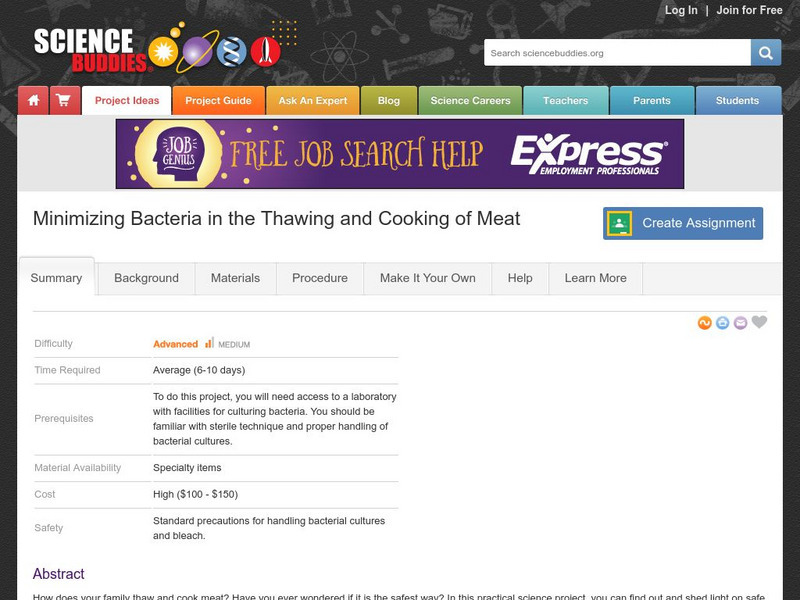 Science Buddies: Minimizing Bacteria in the Thawing and Cooking of Meat Activity Science Buddies: Minimizing Bacteria in the Thawing and Cooking of Meat Activity