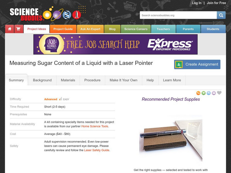 Science Buddies: Measuring Sugar Content of a Liquid With a Laser Pointer Activity Science Buddies: Measuring Sugar Content of a Liquid With a Laser Pointer Activity