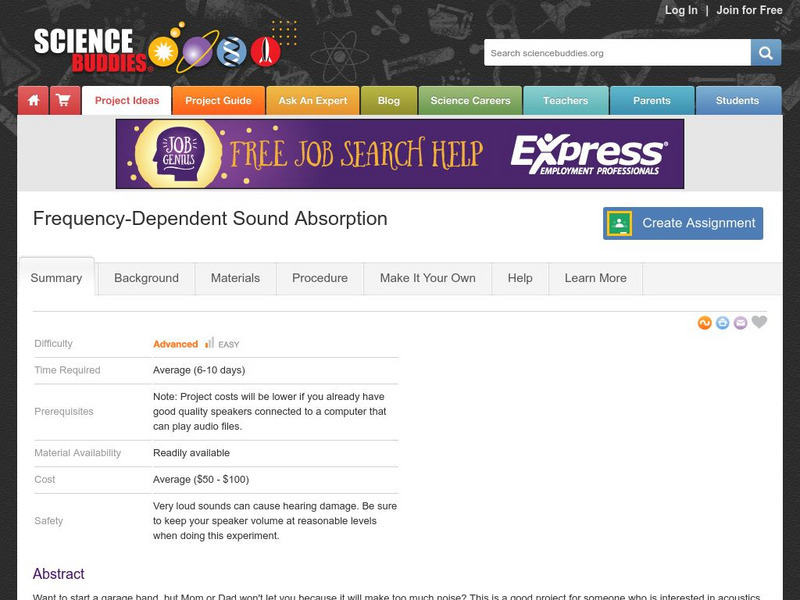 Science Buddies: Frequency Dependent Sound Absorption Activity Science Buddies: Frequency Dependent Sound Absorption Activity