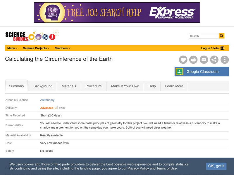 Science Buddies: Calculating the Circumference of the Earth Activity Science Buddies: Calculating the Circumference of the Earth Activity