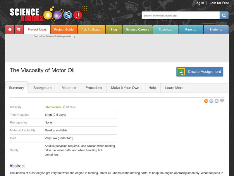 Science Buddies: The Viscosity of Motor Oil Activity Science Buddies: The Viscosity of Motor Oil Activity