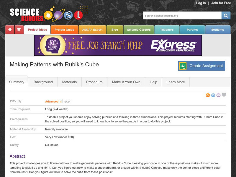 Science Buddies: Making Patterns With Rubik's Cube Activity Science Buddies: Making Patterns With Rubik's Cube Activity
