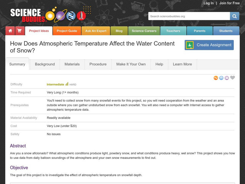 Science Buddies: How Atmospheric Temperature Affects the Water Content of Snow? Activity Science Buddies: How Atmospheric Temperature Affects the Water Content of Snow? Activity