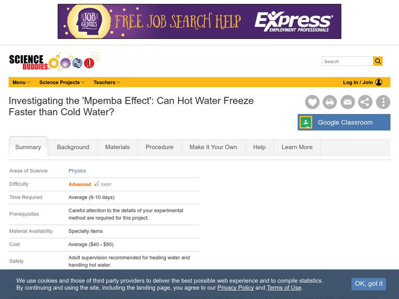 Science Buddies: Investigate Mpemba Effect Can Hot Water Freeze Faster Than Cold Activity Science Buddies: Investigate Mpemba Effect Can Hot Water Freeze Faster Than Cold Activity