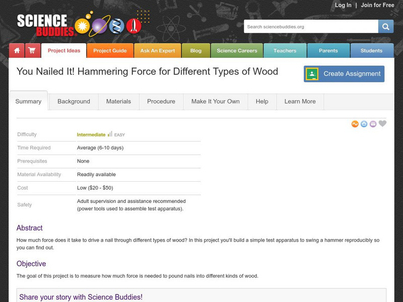 Science Buddies: You Nailed It! Hammering Force for Different Types of Wood Activity Science Buddies: You Nailed It! Hammering Force for Different Types of Wood Activity