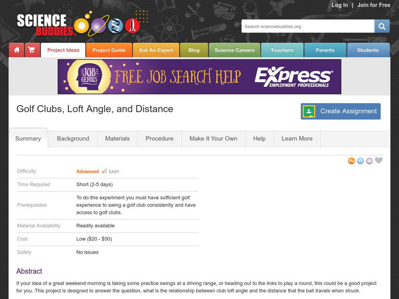Science Buddies: Golf Clubs, Loft Angle, and Distance Activity Science Buddies: Golf Clubs, Loft Angle, and Distance Activity