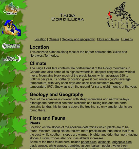 Mc Gill University: Canadian Biodiversity: Ecozones: Taiga Cordillera Handout Mc Gill University: Canadian Biodiversity: Ecozones: Taiga Cordillera Handout